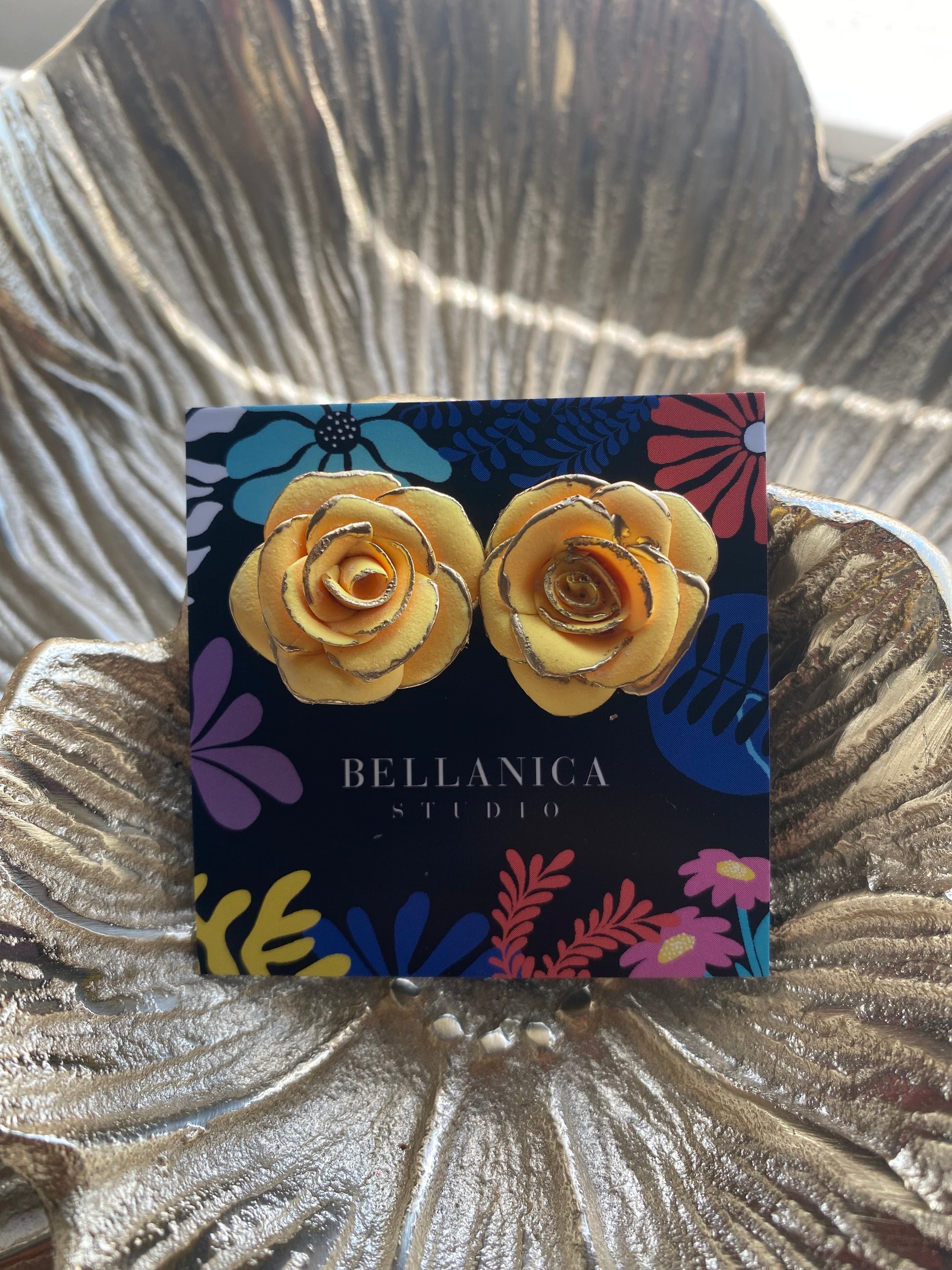 Yellow-Golden-Rose-polymer-clay-earrings