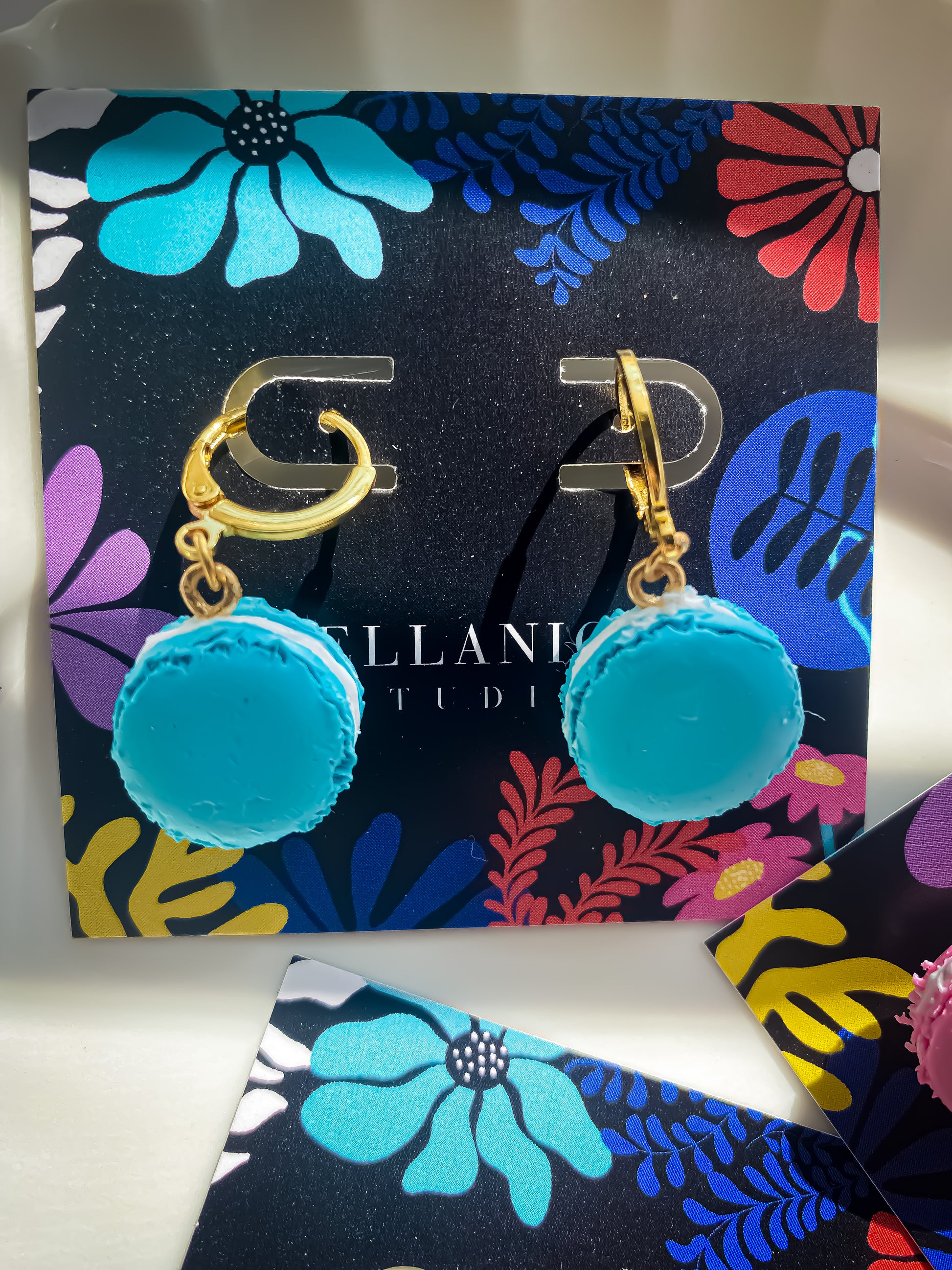 Blue Macaroon Polymer Clay Earrings 
