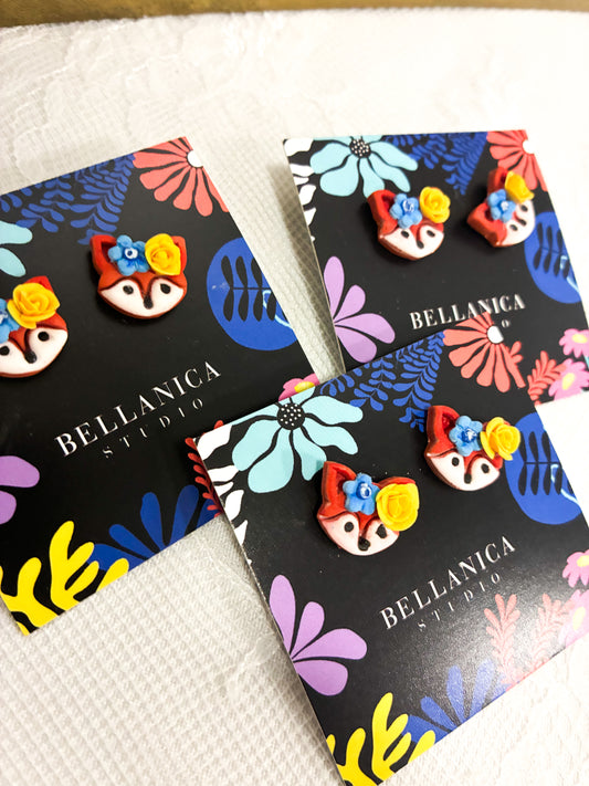 Fox Floral Polymer Clay Earrings Bellanica Studio